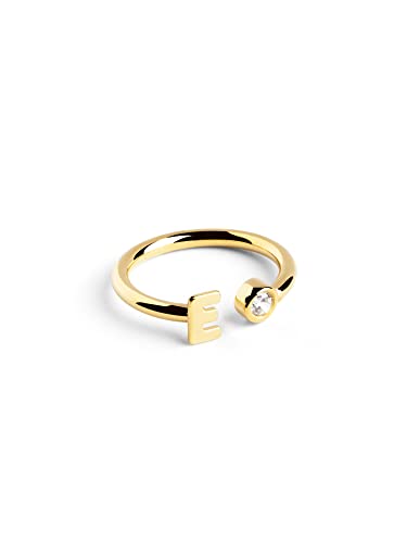 SINGULARU - Personalisierter Ring Letter Diamond Gold - Verstellbarer Ring - 925 Sterlingsilber mit 18kt Vergoldung - Einheitsgröße - Damenschmuck - Buchstabe E von SINGULARU