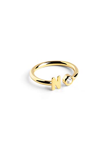 SINGULARU - Personalisierter Letter Spark Ring. Sterlingsilber mit 18 Kt Vergoldeter Beschichtung und Zirkonia. Schmuck für Damen. Buchstabe N. von SINGULARU