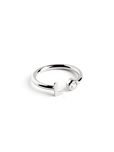 SINGULARU - Personalisierter Letter Spark Ring. Sterlingsilber mit Rhodium-Beschichtung und Zirkonia. Schmuck für Damen. Buchstabe L. von SINGULARU