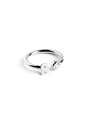 SINGULARU - Personalisierter Letter Spark Ring. Sterlingsilber mit Rhodium-Beschichtung und Zirkonia. Schmuck für Damen. Buchstabe R. von SINGULARU