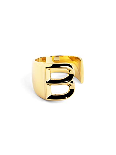 SINGULARU - Personalisierter Signet Letter Ring. Messing mit 18 Kt Vergoldeter Beschichtung. Schmuck für Damen. Buchstabe B. von SINGULARU
