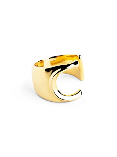 SINGULARU - Personalisierter Signet Letter Ring. Messing mit 18 Kt Vergoldeter Beschichtung. Schmuck für Damen. Buchstabe C. von SINGULARU