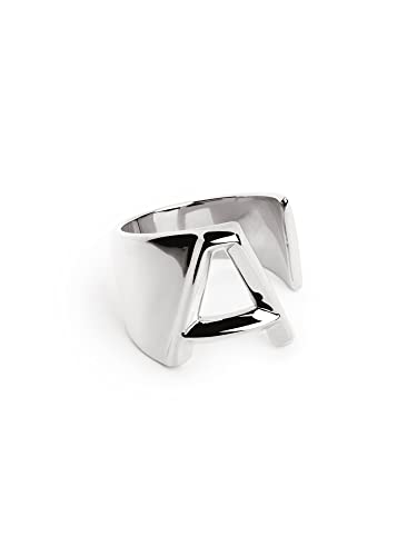 SINGULARU - Letter Signet Personalisierter Ring. Messing mit Rhodium-Beschichtung. Schmuck für Damen. Buchstabe A. von SINGULARU