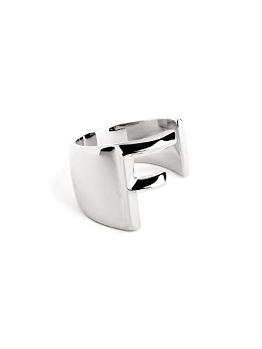 SINGULARU - Letter Signet Personalisierter Ring. Messing mit Rhodium-Beschichtung. Schmuck für Damen. Buchstabe F. von SINGULARU