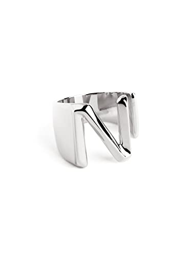 SINGULARU - Letter Signet Personalisierter Ring. Messing mit Rhodium-Beschichtung. Schmuck für Damen. Buchstabe N. von SINGULARU