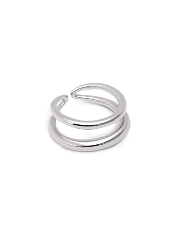SINGULARU - Doppel Lines Ring. Edelstahl mit Silberfarbener Beschichtung. Schmuck für Damen. Größe 10. von SINGULARU