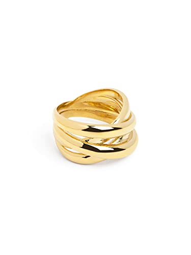 SINGULARU - Ring Double Cross Gold - Messingring mit 18kt Vergoldung - Damenschmuck - Verschiedene Finishes und Größen - Größe 16 von SINGULARU