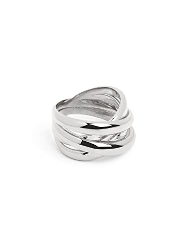 SINGULARU - Double Cross Ring. Messing mit Rhodium-Beschichtung. Schmuck für Damen. Größe 12. von SINGULARU