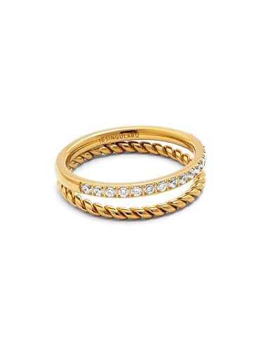 SINGULARU - Ring Double Tressia Spark. Edelstahl mit 18K vergoldung und Zirkonia. Schmuck für Damen. Ringgröße 54. SINGULARU - Ring Double Tressia Spark. Edelstahl mit 18K vergoldung und Zirkonia. Schmuck für Damen. Ringgröße 54. von SINGULARU