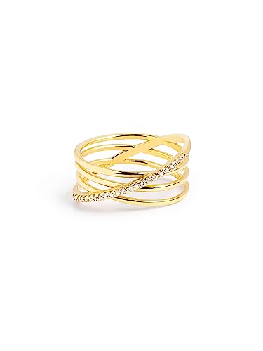 SINGULARU - Comete Ring. Sterlingsilber mit 18 Kt Vergoldeter Beschichtung und Zirkonia. Schmuck für Damen. Größe 12. von SINGULARU