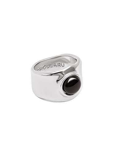 SINGULARU - My Onyx Ring. Messing mit Rhodium-Beschichtung und Naturstein. Schmuck für Damen. Größe 16. von SINGULARU