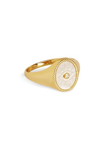 SINGULARU - Mystery Eye Ring. Messing mit 18 Kt Vergoldeter Beschichtung und Zirkonia und Perlmutt. Schmuck für Damen. Größe 12. SINGULARU - Mystery Eye Ring. Messing mit 18 Kt Vergoldeter Beschichtung und Zirkonia und Perlmutt. Schmuck für Damen. Größe 12. von SINGULARU