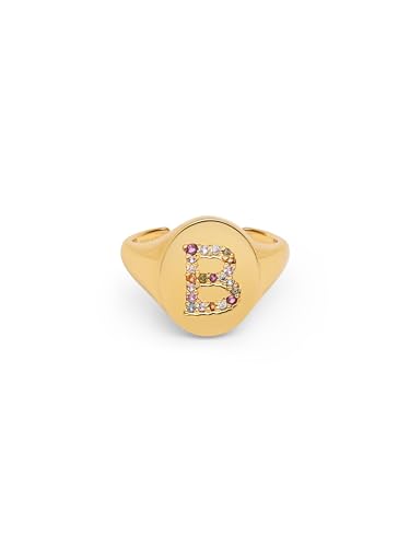 SINGULARU - Personalisierter Ring Signet Letter Colors. Messing mit 18 Kt Vergoldeter Beschichtung und Zirkonia. Schmuck für Damen. Buchstabe B. von SINGULARU