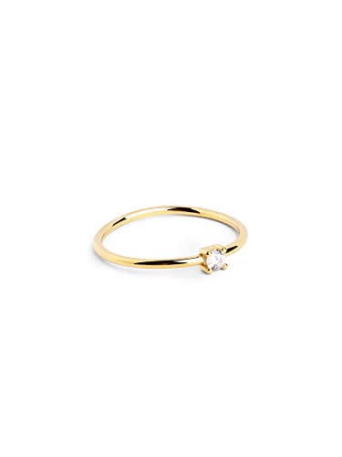 SINGULARU - Single Spark Ring. Sterlingsilber mit 18 Kt Vergoldeter Beschichtung und Zirkonia. Schmuck für Damen. Größe 16. von SINGULARU
