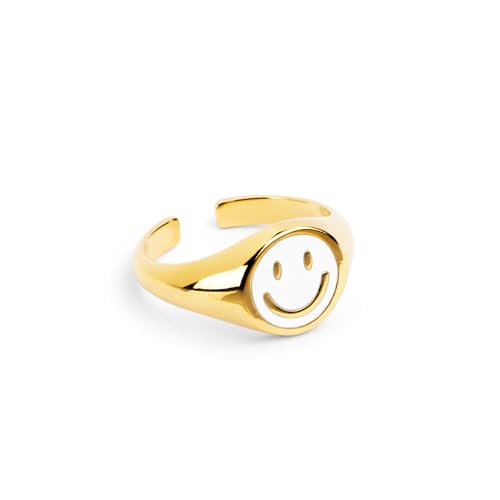 SINGULARU - Smiley White Enamel Ring. Messing mit 18 Kt Vergoldeter Beschichtung und Emaille. Schmuck für Damen. SINGULARU - Smiley White Enamel Ring. Messing mit 18 Kt Vergoldeter Beschichtung und Emaille. Schmuck für Damen. von SINGULARU