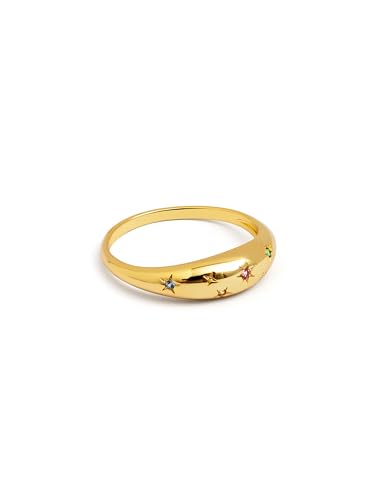 SINGULARU - Spark Color Ring. Messing mit 18 Kt Vergoldeter Beschichtung und Zirkonia. Schmuck für Damen. Größe 12. von SINGULARU