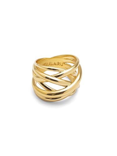 SINGULARU - Ring Triple Cross Gold - Messingring mit 18kt Vergoldung - Damenschmuck - Verschiedene Finishes und Größen - Größe 18 von SINGULARU