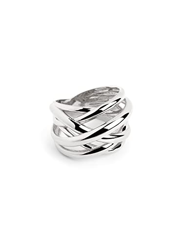 SINGULARU - Triple Cross Ring. Messing mit Rhodium-Beschichtung. Schmuck für Damen. Größe 14. von SINGULARU