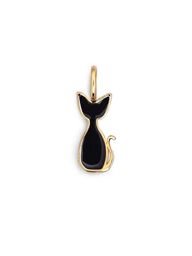 SINGULARU - Salem Katze Emaille Schwarz Charm. Messing mit 18 Kt Vergoldeter Beschichtung und Emaille. Schmuck für Damen. von SINGULARU