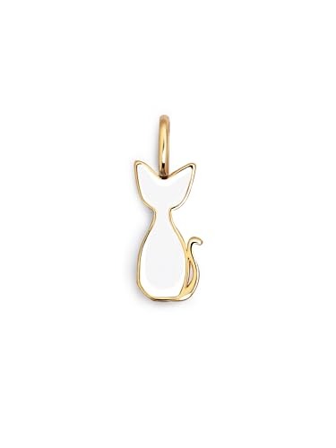 SINGULARU - Salem Katze Emaille weiß Charm. Messing mit 18 Kt Vergoldeter Beschichtung und Emaille. Schmuck für Damen. von SINGULARU