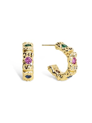 SINGULARU - Sand Colors Creolen. Messing mit 18 Kt Vergoldeter Beschichtung und Zirkonia. Schmuck für Damen. von SINGULARU