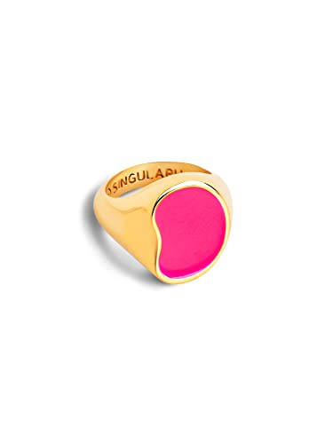SINGULARU - Signet Bean Neon Pink Enamel Ring. Messing mit 18 Kt Vergoldeter Beschichtung und Emaille. Schmuck für Damen. Größe 12. SINGULARU - Signet Bean Neon Pink Enamel Ring. Messing mit 18 Kt Vergoldeter Beschichtung und Emaille. Schmuck für Damen. Größe 12. von SINGULARU