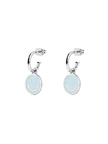 SINGULARU - Smiley Sky Enamel Creolen. Messing mit Rhodium-Beschichtung und Emaille. Schmuck für Damen. von SINGULARU