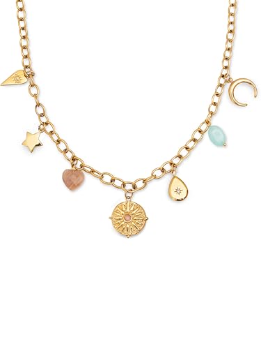 SINGULARU - Soleil Multicharms Halskette. Edelstahl mit 18 Kt Vergoldeter Beschichtung und Zirkonia und Naturstein. Schmuck für Damen. von SINGULARU