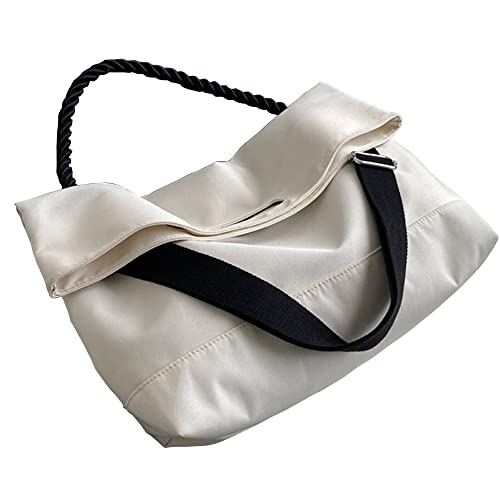 Damen Schultertaschen Canvas Tote Bag Handtasche Groß Hobo mit Taschen Arbeitstaschen für Damen und Herren, 9108 Weiß von SINGUYUN