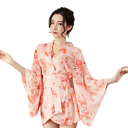 SINGUYUN Damen Kimono Bademantel Kostüm Japanische Anime Dessous Cosplay Unterwäsche Set Yukata Sexy, 1217 Rosa, Einheitsgröße von SINGUYUN