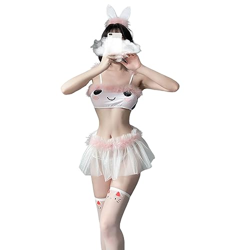 SINGUYUN Japanische Anime Bikini Unterwäsche Nette Katze Outfit Cosplay Dessous Babydoll BH und Höschen Set Sexy (6946Weiß) von SINGUYUN