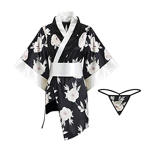 SINGUYUN Japanische Kimono Dessous Für Frauen Drucken Kleid Pyjamas Cosplay Dessous Set Sexy, Llt2412black, Einheitsgröße von SINGUYUN