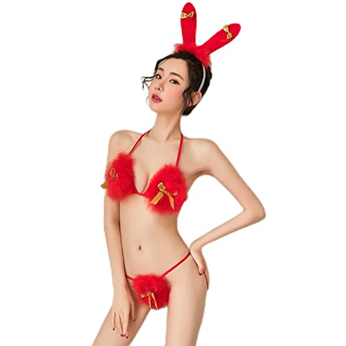 SINGUYUN Weihnachts-Dessous für Frauen, roter Weihnachtsmann, Babydolls, sexy Unterhemd-Set mit Socken (7090Rabbit) von SINGUYUN
