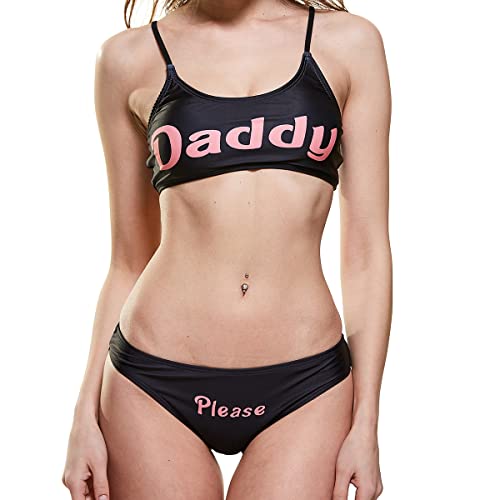 SINGUYUN Yes Daddy BH und Panty Set Badeanzug Anime Bikini Cosplay Dessous Unterwäsche Sets, Schwarz, Medium von SINGUYUN