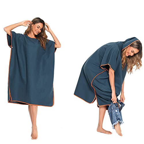 SINJYUN Handtuch Poncho Erwachsene Microfaser,Badeponcho Damen mit Kapuze,Surf Poncho Damen Mikrofaser für Surfen Schwimmen von SINJYUN