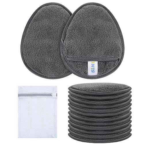 SINLAND 12 Stücke Wiederverwendbar Makeup Entferner Pads Waschbare Abschminkpads Mikrofaser Abschminktücher mit Wäschesack für alle Hauttypen Grau von SINLAND