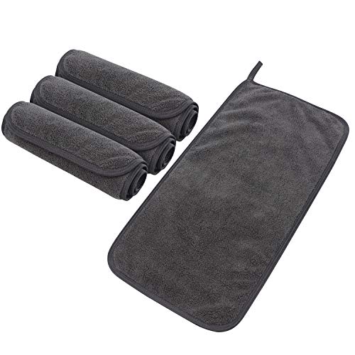 SINLAND Mikrofaser Make-up Entferner Tuch 4 Stück weiches Gesichtsreinigungstuch saugfähiges Waschlappen Waschbar Gesichtstücher Dunkelgrau 20cmx40cm von SINLAND