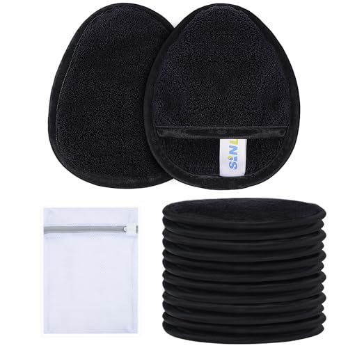 SINLAND 12 Stücke Wiederverwendbare Abschminkpads Mikrofaser Makeup Entferner Pads Nachhaltig Abschminktücher mit Wäschesack für alle Hauttypen Freundlich Schwarz von SINLAND