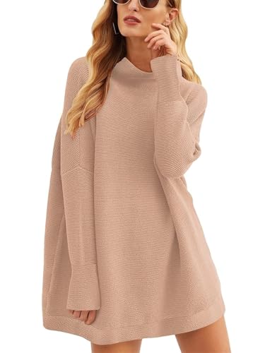 SINLEX Frauen Übergroße Casual Lose Rollkragen Langarm Slouchy Baggy Stricken Tunika Pullover Pullover Herbst Outfits(4,M) von SINLEX