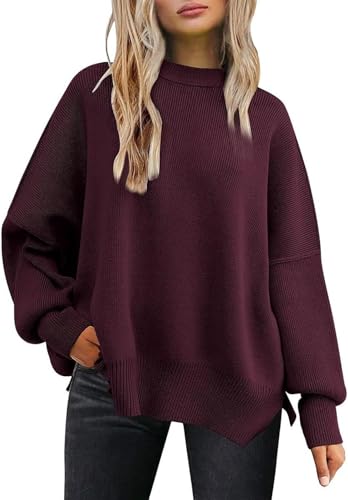 SINLEX Übergroße Pullover for Damen im Herbst mit Rundhalsausschnitt und Fledermausärmeln(5,M) von SINLEX