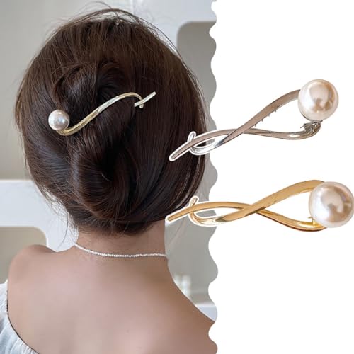 SINLOV 2 Stück rutschfeste Haarklammern aus Metall mit Perlen, starke große Haarspangen, dünne dicke Haarspangen, Zubehör für Frauen und Mädchen von SINLOV