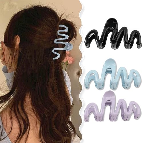 SINLOV 3 große, flache Haarspangen, bunte Wellen-Blumen-Haarklammern, rutschfest, starker Halt, Haarspangen für Damen und Mädchen, gewellt von SINLOV