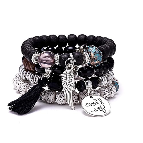 SINLOV Boho 4 stücke Türkis Quaste Armband Blatt Bär Kristall Armband Hand Charm Einstellbare Schmuck Dainty Hand Schmuck für Frauen, Kristall von SINLOV