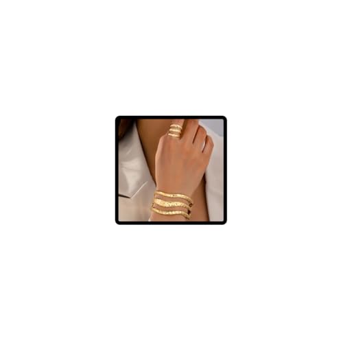 SINLOV Boho geschwungene Streifen Manschette Armband Ring Set Gold Vintage Offener Armreif Armbänder Frauen Hand Armband SINLOV Boho geschwungene Streifen Manschette Armband Ring Set Gold Vintage Offener Armreif Armbänder Frauen Hand Armband von SINLOV