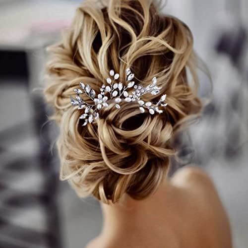 SINLOV Braut Kristall Blume Braut Haarkamm Perle Strass Haarteile Hochzeit Haarschmuck für Frauen (Silber) von SINLOV