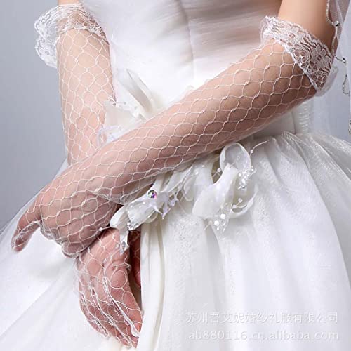 SINLOV Braut Spitze Handschuhe Kurze Hochzeit Mesh Tüll Abend Handschuhe für Hochzeit Abschlussball Abend Party (Weiß) von SINLOV