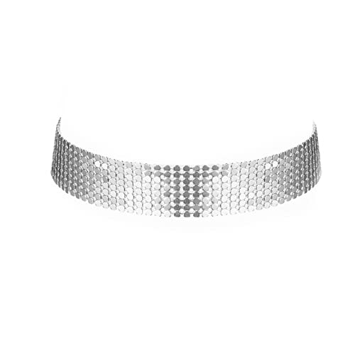 SINLOV Fashion Pailletten Choker Halskette Damen einschichtige kurze funkelnde Halsketten Mode zart Anhänger Halskette Halsschmuck für Frauen (Silber) von SINLOV