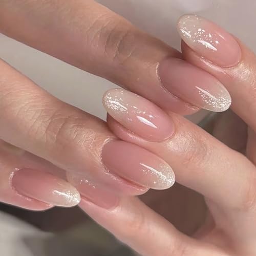 SINLOV French Gradient Fake Nails Mandel Glitter Falsche Nägel Glänzend Drücken Sie auf Nägel Ballerina Acryl Full Cover Fake Nails für Frauen und Mädchen von SINLOV