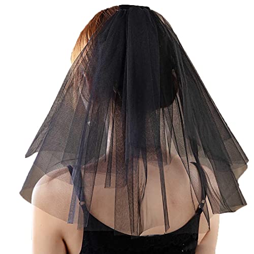 SINLOV Hochzeitsschleier 2-stufiger Schleier Damen Hochzeitsschleier Brautschleier Tüllschleier Schulterlänge kurzer Schleier mit Clip Haarschmuck für Bräute (Schwarz), Schwarz , Einheitsgröße von SINLOV