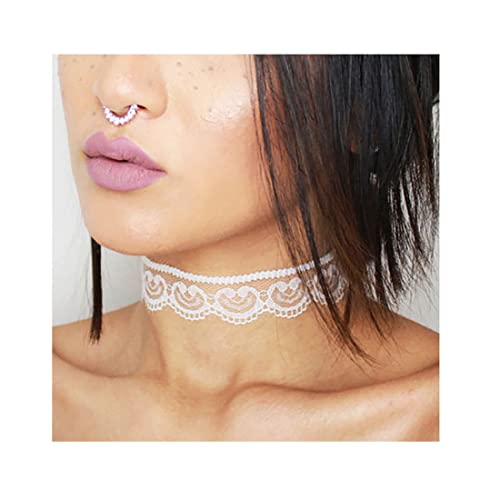 SINLOV Hohle Spitze Choker Halskette Blume Schwarz Gothic Halsketten Nette verstellbare Kragen Kette Kragen Hals Schmuck für Frauen und Mädchen Geschenk (weiß) von SINLOV